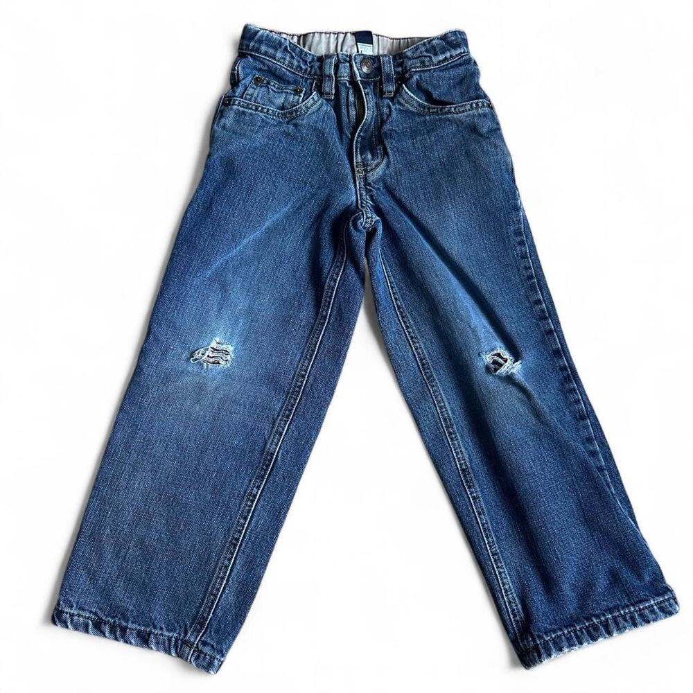 Distressed blue denim baby gap Jeans sz 5 flannel lined